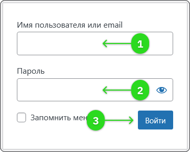 Форма входа в WordPress: имя пользователя или email и пароль