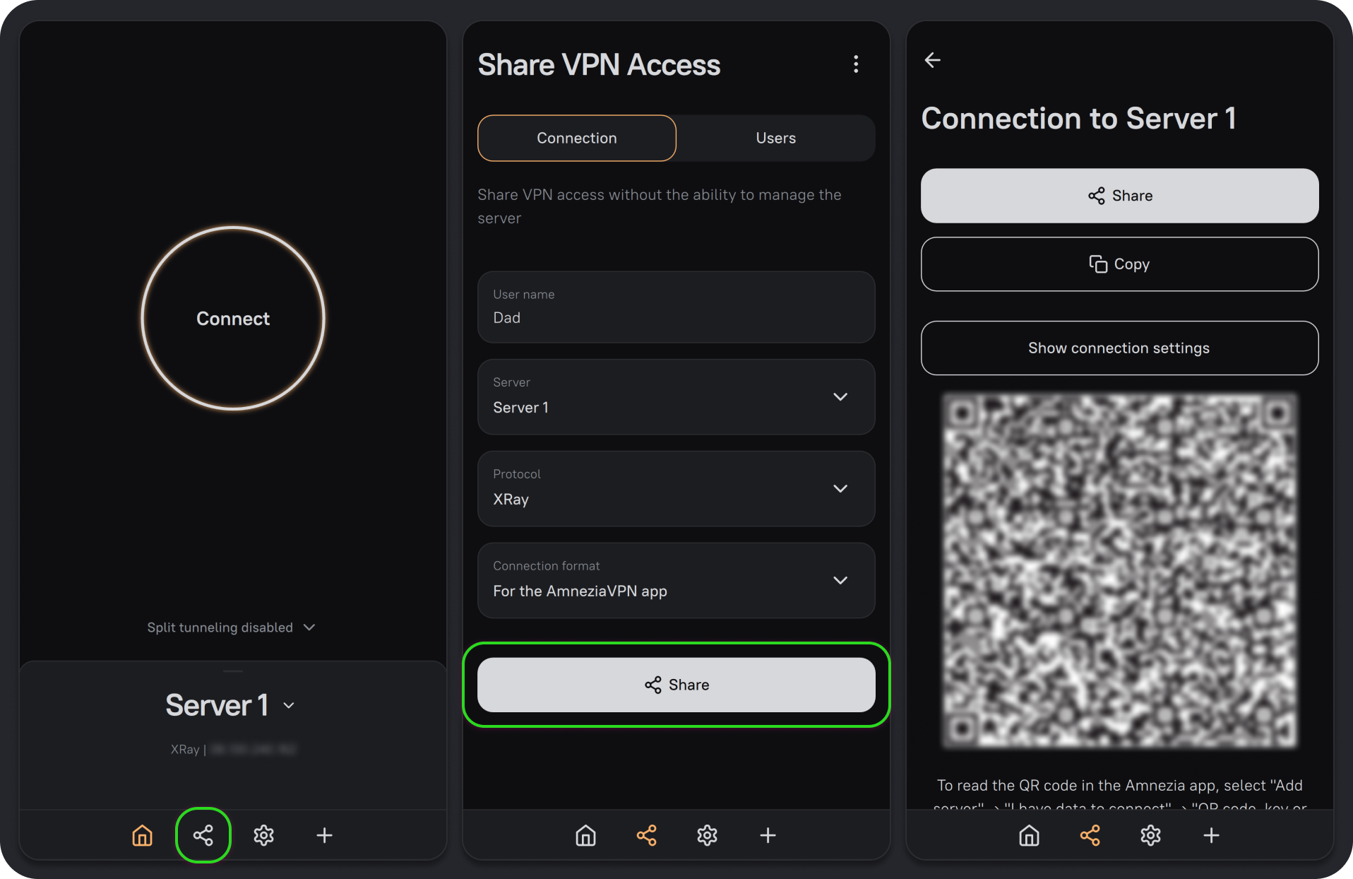 Creating a guest connection and choosing how to share it