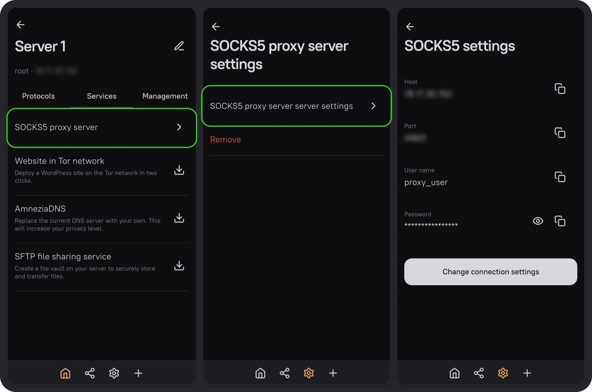 Opening SOCKS5 settings to find the proxy connection details